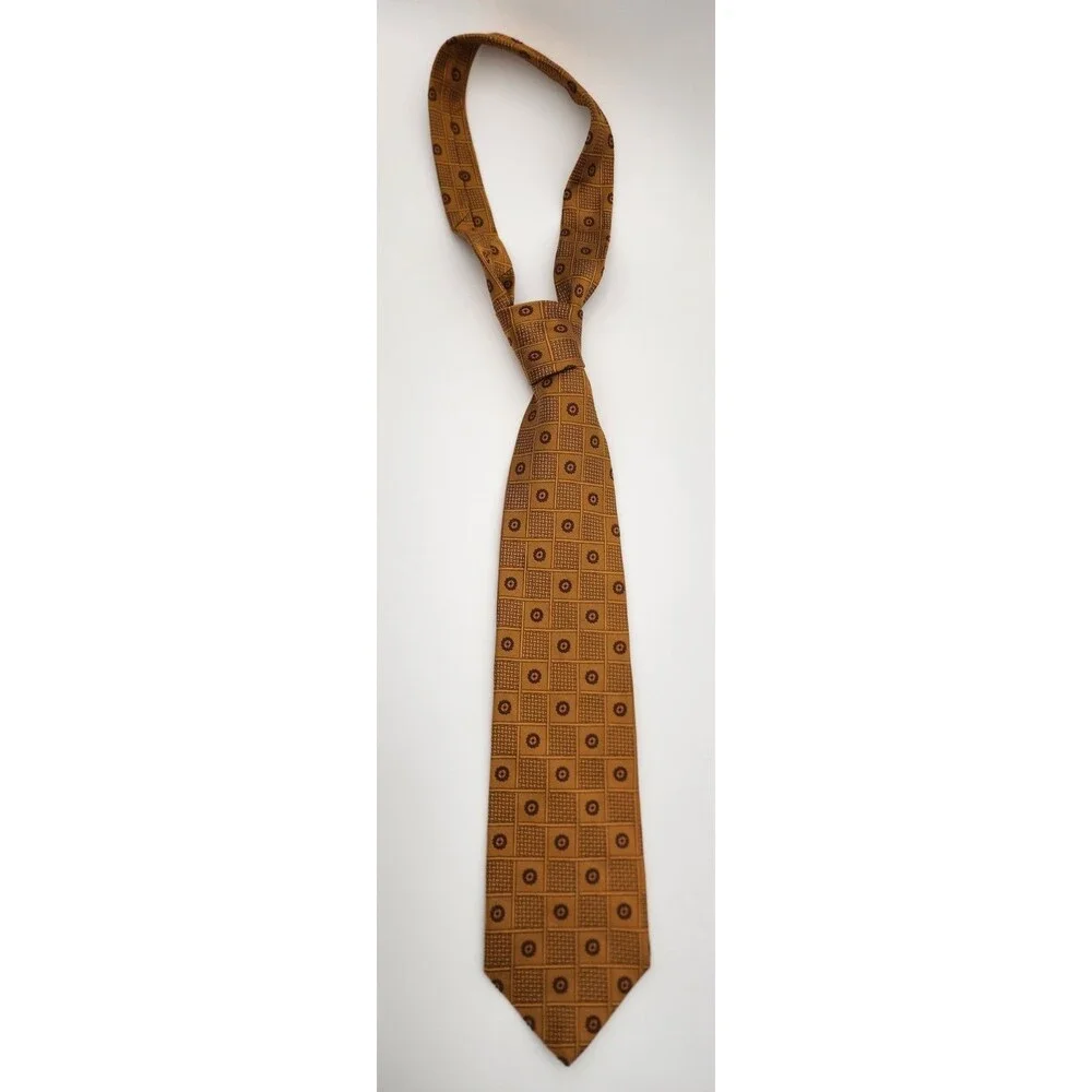 Stunning Vintage ROBERT TALBOTT Geometric Gold/Brown Hand Sewn SILK Necktie
